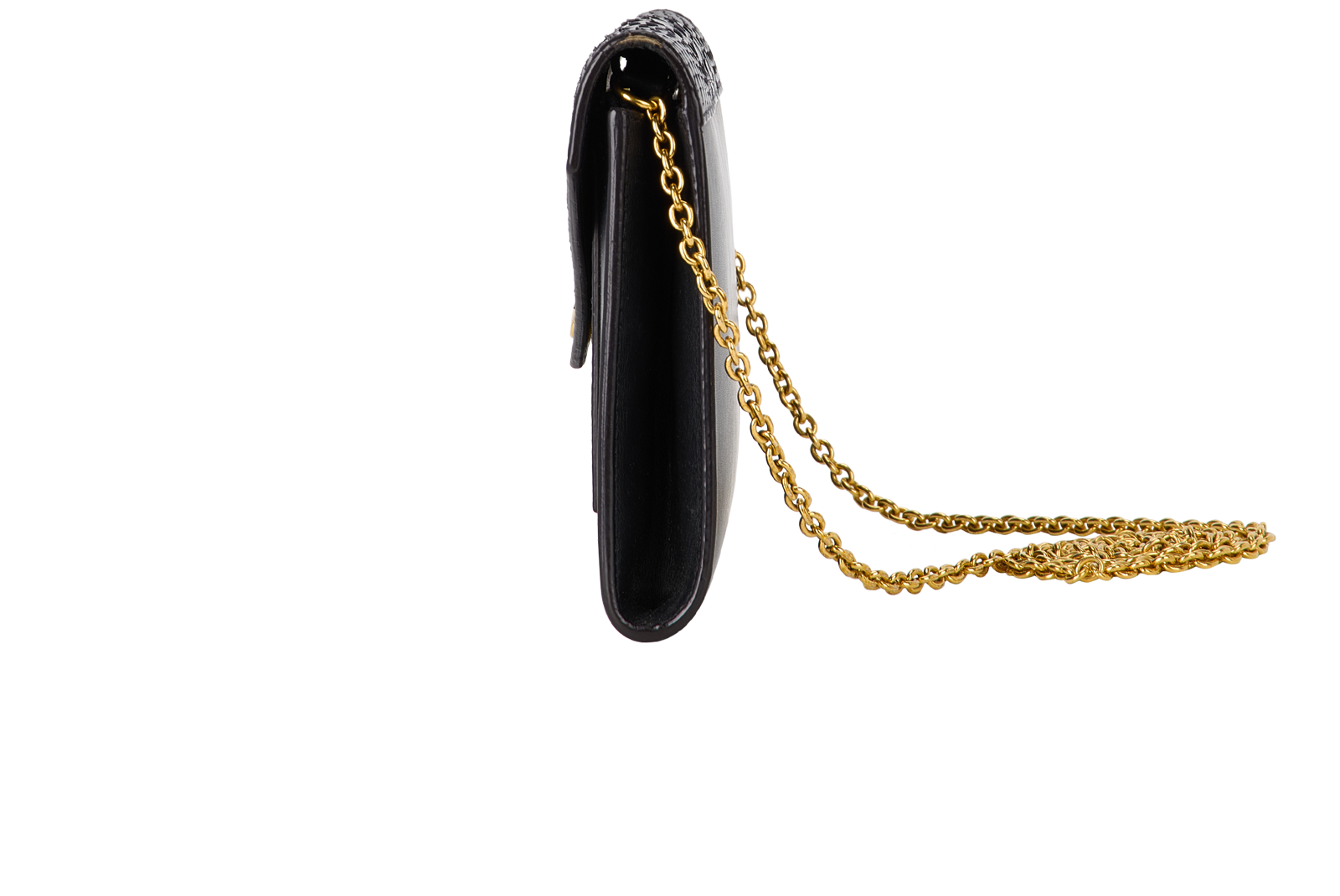 Pocket Envelope Wallet On Chain, &pound;320, Handbags, Black, Leather, Bottom view